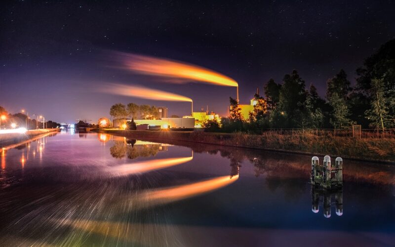 Chemical plant illuminated at night