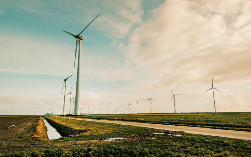 Wind turbines in open countryside